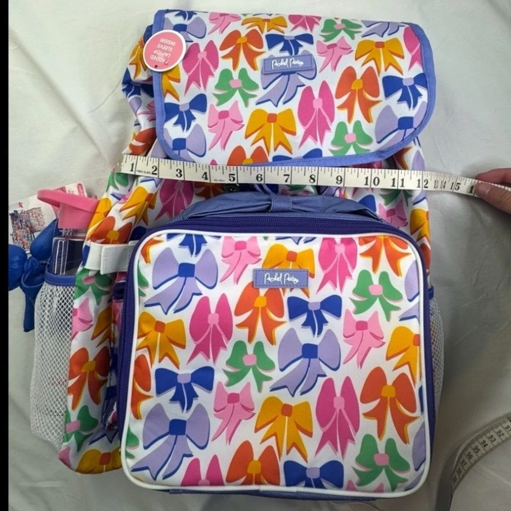 Packed Party Backpack Lunch Bag Water Bottle Set Rainbow Bow Print Padded Laptop